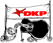 Grafik: Spaßig dargestellte Musikinstrumente, DKP-Transparent.