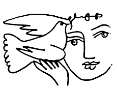 Zeichnung: Mädchen mit Taube.